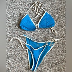 Aerie Real Good triangle bikini blue & white medium